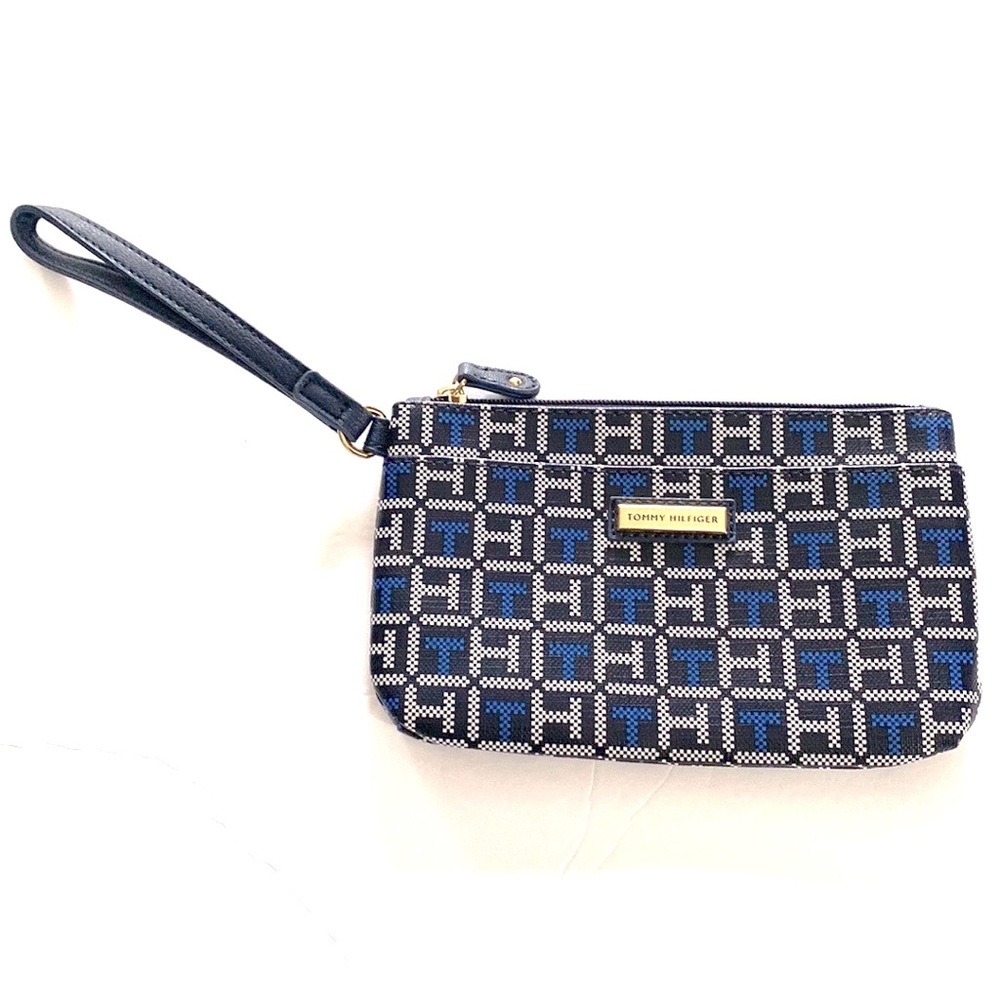 Tommy‎ Hilfiger Women's Navy Blue Logo Printed Large Wristlet Wallet Clutch Bag